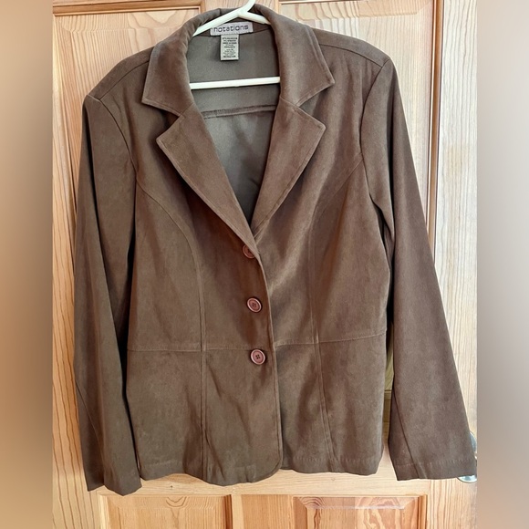 Notations Brown Blazer Size M Buttons Back Enhancements Faux Suede Classic Class - Picture 3 of 11
